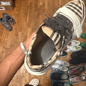 Burberry Men’s Beige Check Low-Top Sneaker with Black Laces